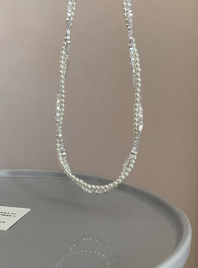 双层碎银子珍珠麻花项链小众气质