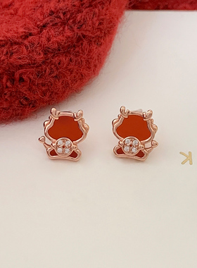 红色新年生肖龙年耳钉可爱耳环