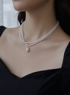 复古法式双层珍珠项链女小众设计