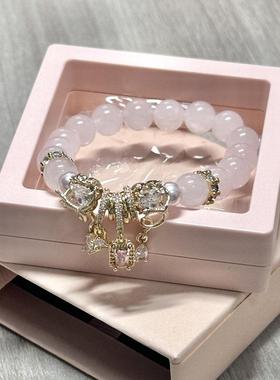 天然粉水晶手链手串女可爱甜美精致少女心闺蜜手饰品抖音爆款