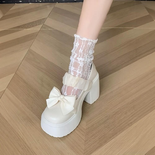日系厚底8cm增高玛丽珍鞋女2026年新款夏季蝴蝶结法式高跟小皮鞋 - 图0