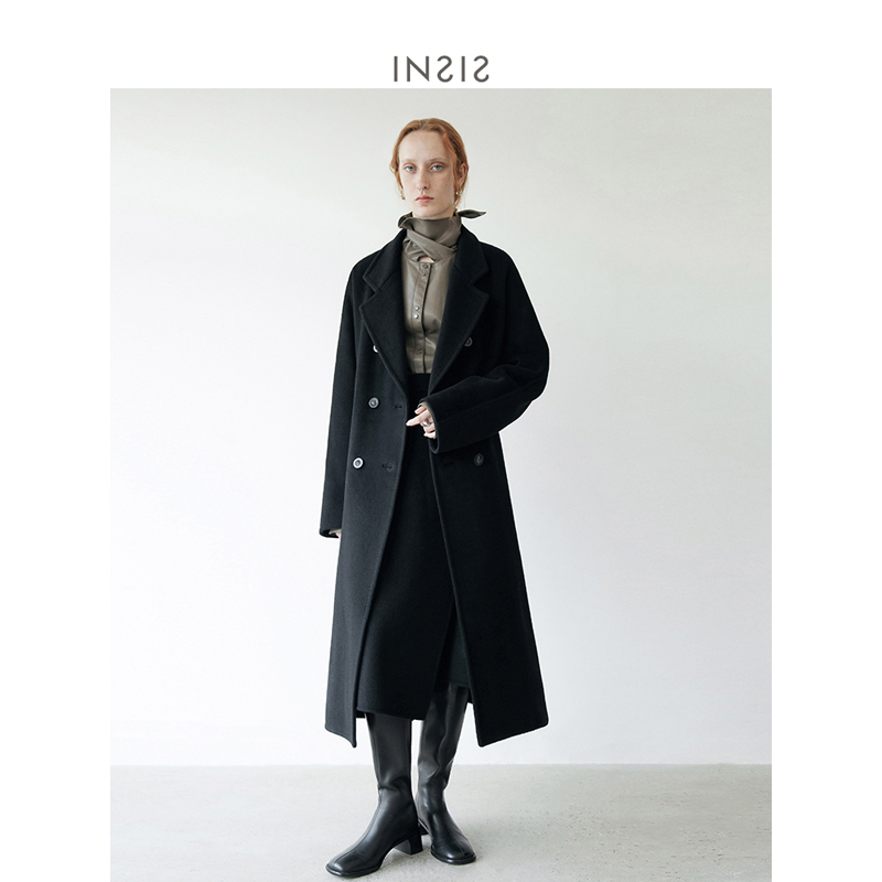 insisfemme枪驳领人字纹经典呢大衣 insisfemme毛呢外套