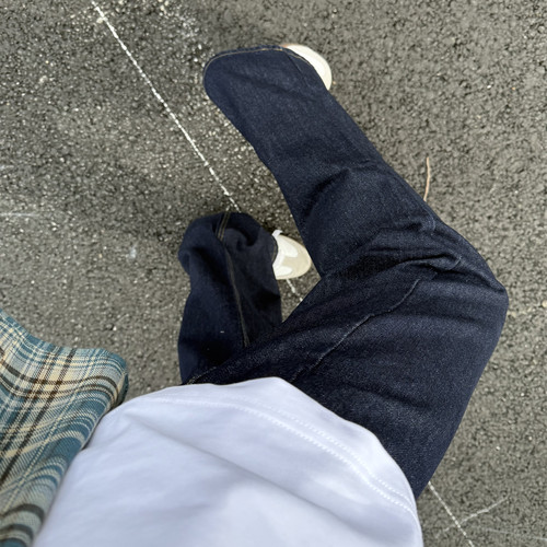 LEFT7 美式原色丹宁深蓝色牛仔裤男复古直筒宽松cleanfit微喇裤子 - 图1