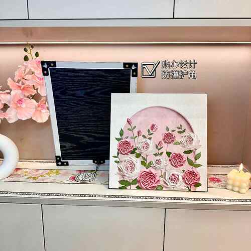 奶油风入户玄关摆件装饰画玫瑰花卉床头卧室家居饰品电视柜摆件 - 图0