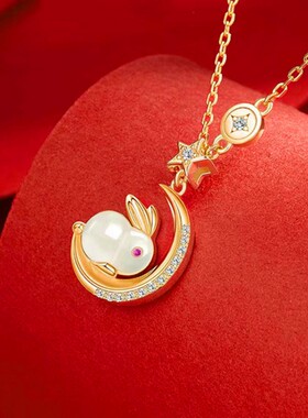 水晶十字链女兔子吊坠项链毛衣链