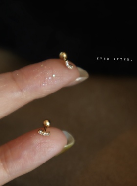 4MM超短针耳皮钉 个性微笑锆石螺丝耳钉s925纯银设计感极简耳骨钉