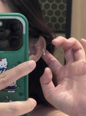 3.5MM单只迷你耳皮钉睡觉不摘纯银锆石小耳圈侧耳骨环边缘耳屏钉