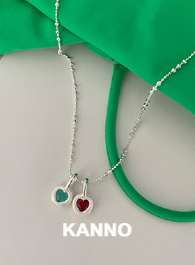 Kanno 小众原创设计感夏日多巴胺锆石磨砂质感爱心项链纯银锁骨链