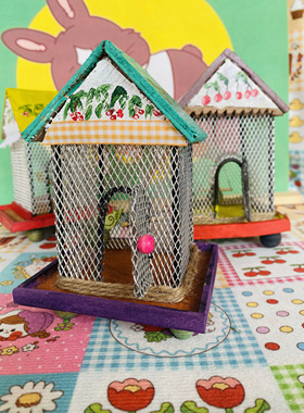 欧式纯手工制作樱桃房顶木制小房子鸟笼摆件