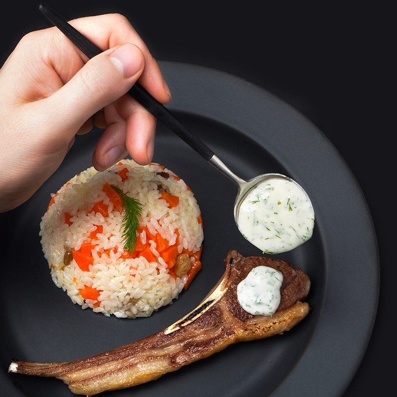 Cutipol西餐餐具刀叉套装高颜值家用三件套黑银勺子不锈钢牛排刀 - 图1