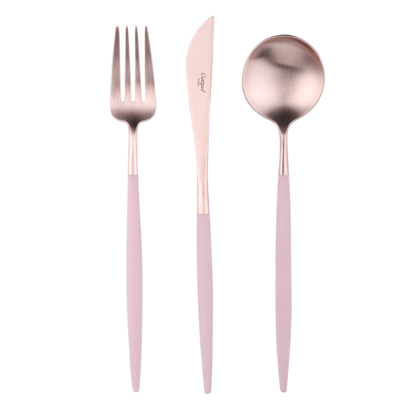 葡萄牙餐具Cutipol刀叉西餐具筷子勺子套装粉玫瑰金筷勺叉三件套 - 图0