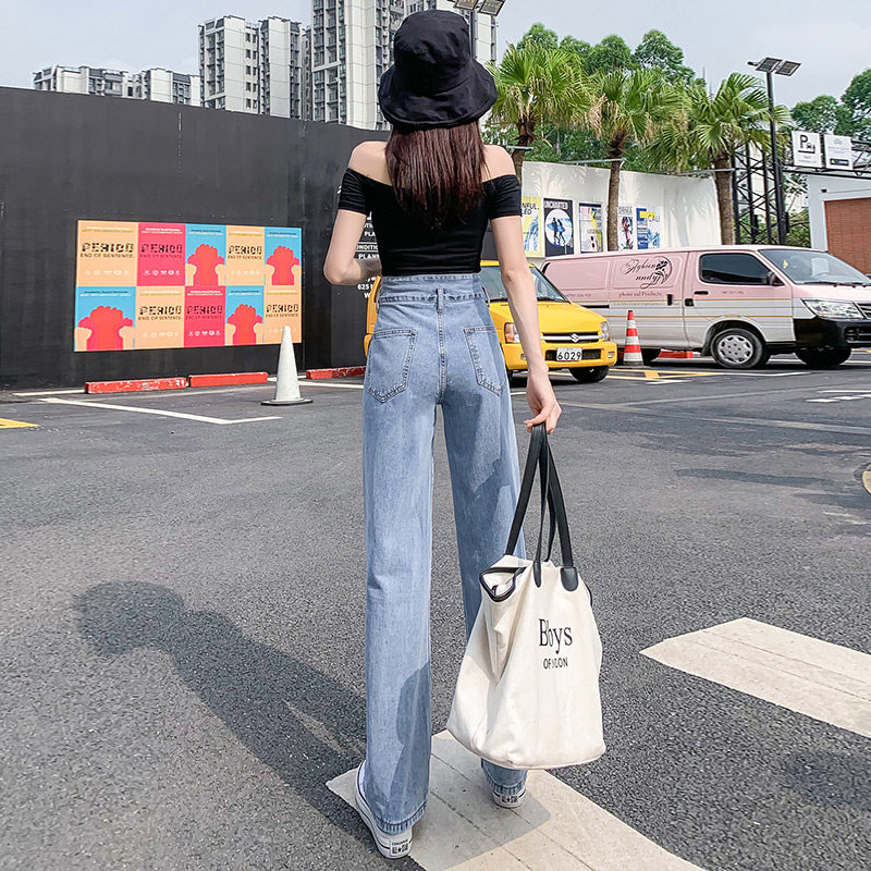 高腰宽松阔腿2020年秋季新款牛仔裤 心语纤纤牛仔裤