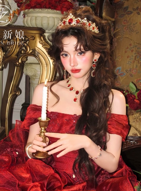 新娘红色皇冠头饰结婚礼服敬酒服王冠成人礼生日宴会轻奢高级发饰