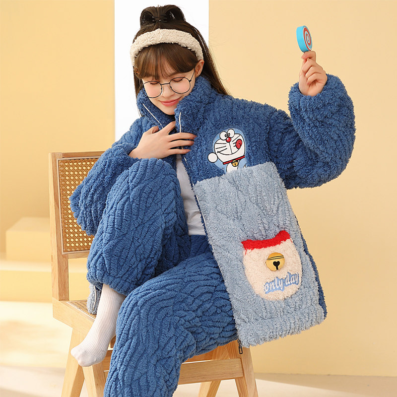 睡衣女冬季珊瑚绒夹棉卡通保暖加厚加绒三层棉袄秋冬款外穿家居服,淘宝优惠券,粉丝福利购,淘宝优惠卷