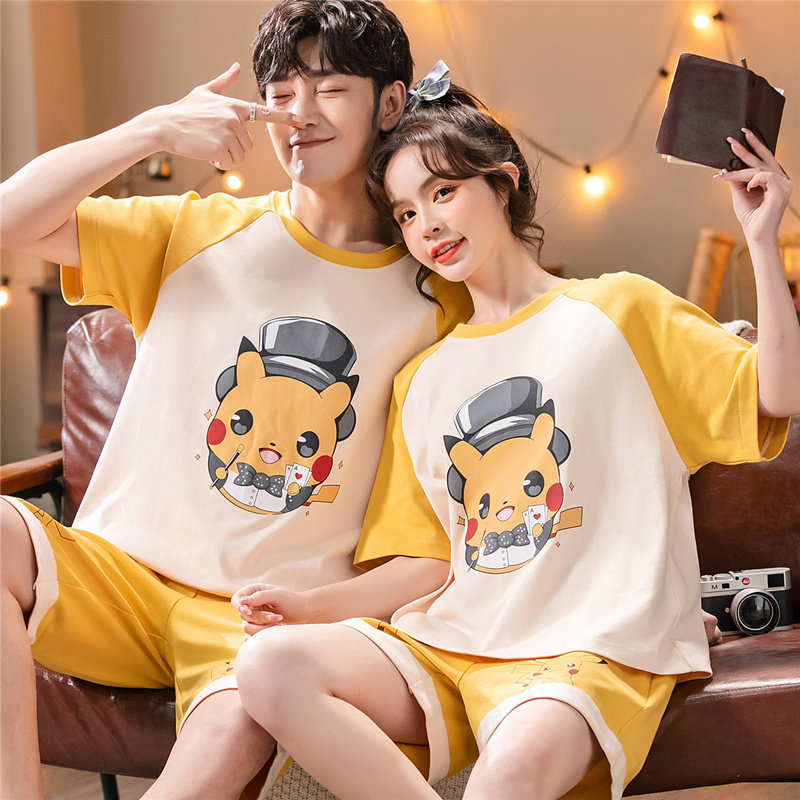 2套价情侣小黄鸭夏季纯棉短袖睡衣 新特兰睡衣/家居服套装