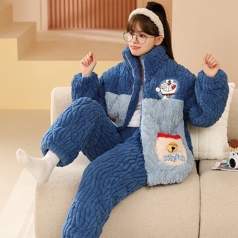 睡衣女冬季珊瑚绒夹棉卡通保暖加厚加绒三层棉袄秋冬款外穿家居服,淘宝优惠券,粉丝福利购,淘宝优惠卷