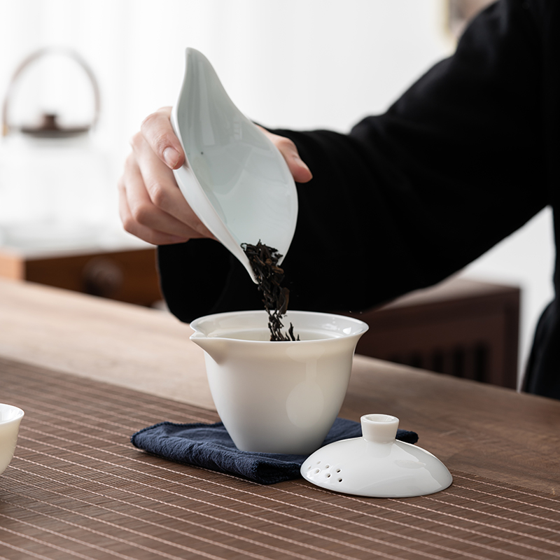 手工原矿羊脂玉瓷手抓壶盖碗陶瓷快客杯功夫茶具泡茶壶德化白瓷-图1