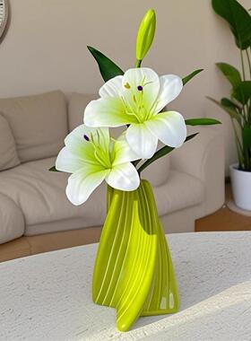 手感轻奢百合花仿真花客厅假花塑料花瓶摆设餐桌桌面房间装饰摆件