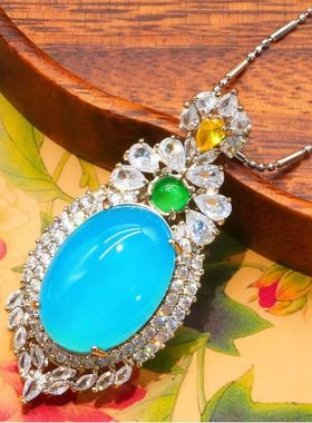 天然冰种髓冰透女新中式轻奢气质时尚国风天蓝色吊坠8073