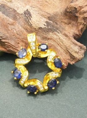 天然宝石花环吊坠蓝色彩宝项链新中式多样性发其一9062