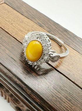 新款天然蜜蜡镶嵌戒指爆款简约