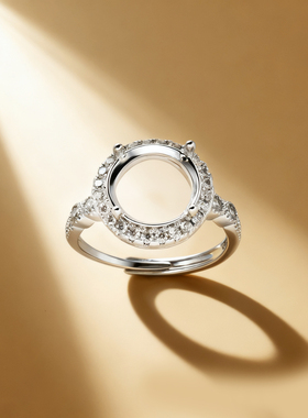 戒指空托铜镶嵌翡翠琥珀红蓝戒托