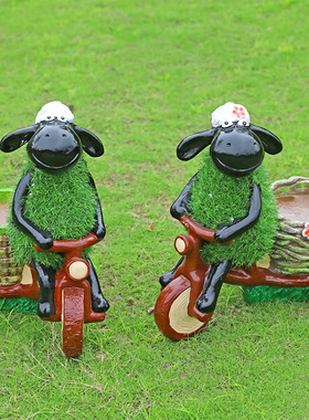 户外仿真植草羊花缸摆件玻璃钢雕塑园林庭院景观草坪动物美陈装饰