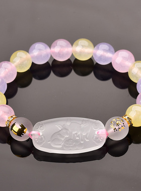 鼎风阁2026马年吉祥物属兔五行六合手链黑曜石红玛瑙男女开运手串