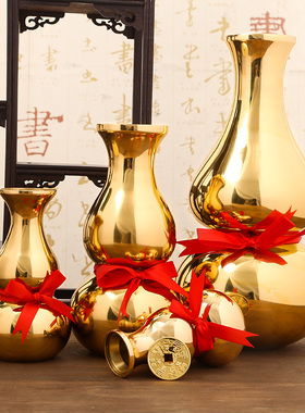 鼎风阁黄铜葫芦花瓶摆件开口招财家用佛堂供佛净水瓶禅意插花花器