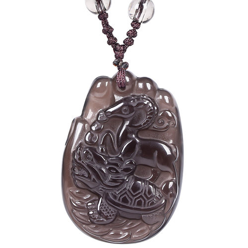 鼎风阁属兔2026马年吉祥物羚龟添喜黑曜石吊坠招财保平安项坠男女 - 图0