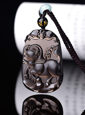 天然冰种黑曜石生肖牛吊坠牛形饰品