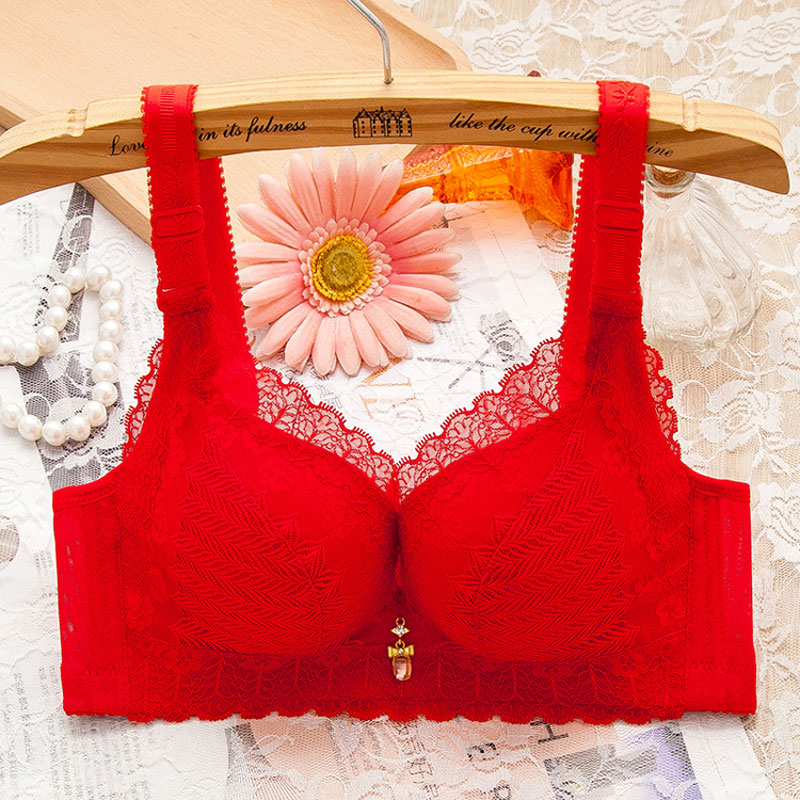 大红色本命年小胸平胸加厚聚拢胸罩 法蝶柔文胸