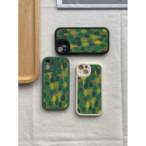 小白绘绿色森林插画iPhone13promax苹果15手机壳小米14全包防摔mate60软套华为nova12plus羊皮p70荣耀100适用 - 图2