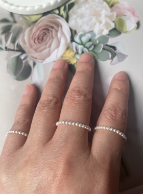 ins风极细指环戒指叠戴素戒尾戒2mm施家水晶珍珠