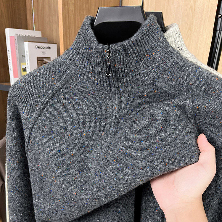 高档点子纱半高领拉链领羊毛衫男秋冬季加厚保暖针织打底毛衣潮流,淘宝优惠券,粉丝福利购,淘宝优惠卷