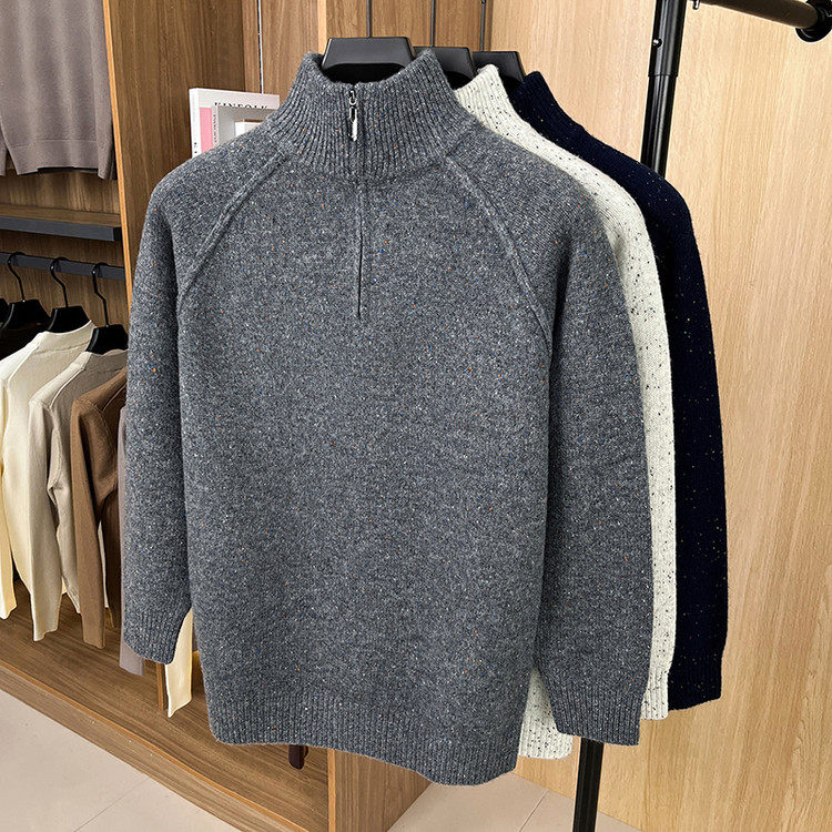 高档点子纱半高领拉链领羊毛衫男秋冬季加厚保暖针织打底毛衣潮流,淘宝优惠券,粉丝福利购,淘宝优惠卷