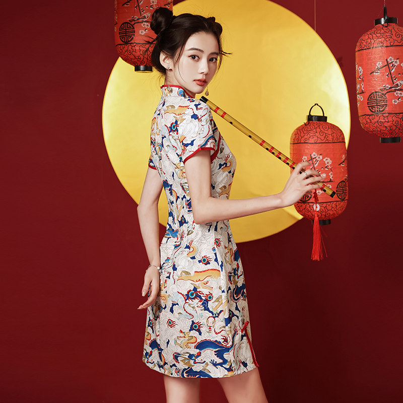 国潮旗袍2022年新款夏季少女连衣裙 颜赋绣旗袍