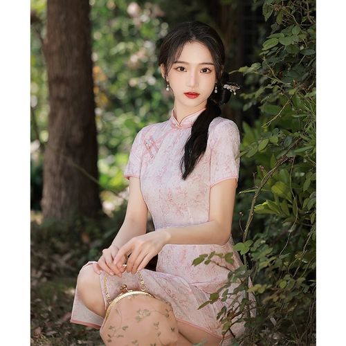 Розовое элитное легкое ципао, летнее платье, юбка, светлый стиль, подходит для подростков, китайский стиль