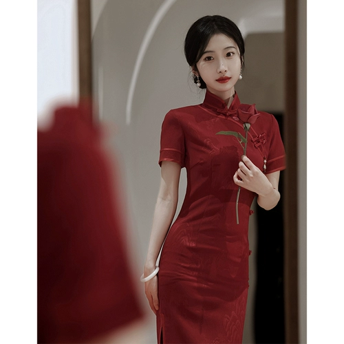 Вечернее платье, красное цветное ципао, премиум класс, китайский стиль