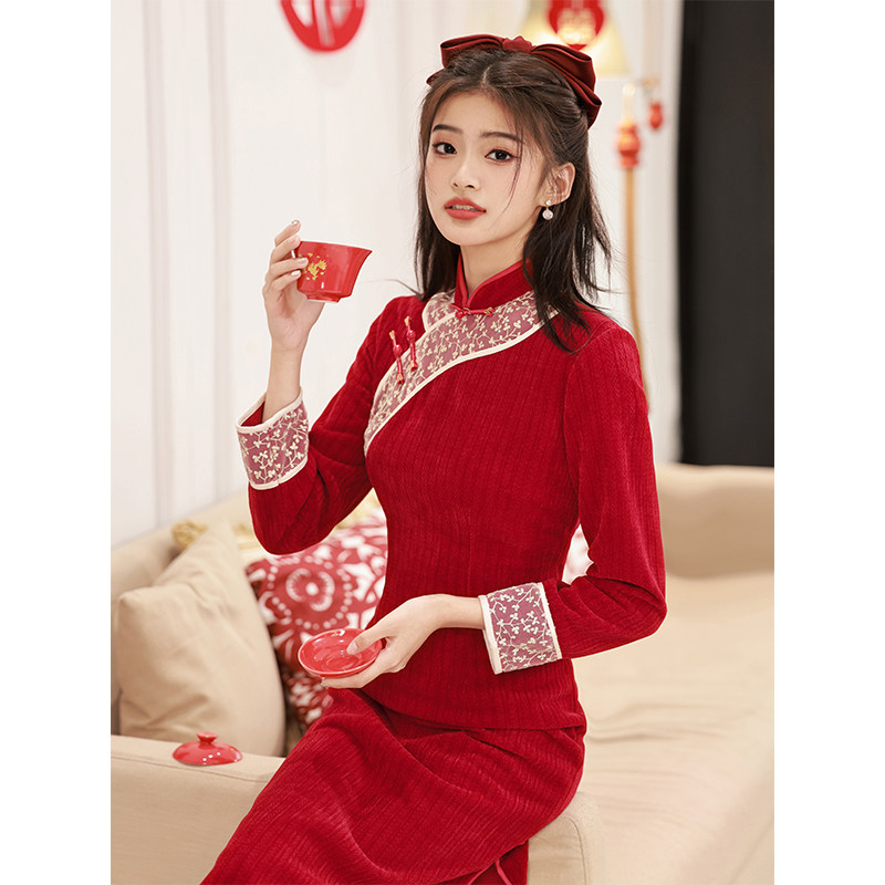 红色旗袍高级感女年轻款改良敬酒服 颜赋绣旗袍