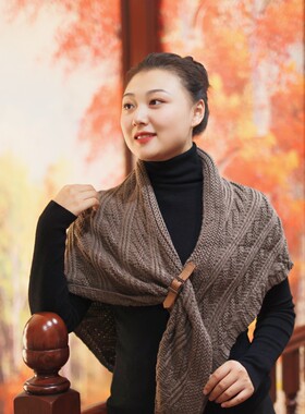 新款秋冬保暖皮扣针织三角巾披肩女时尚百搭加厚保暖围巾外搭韩版