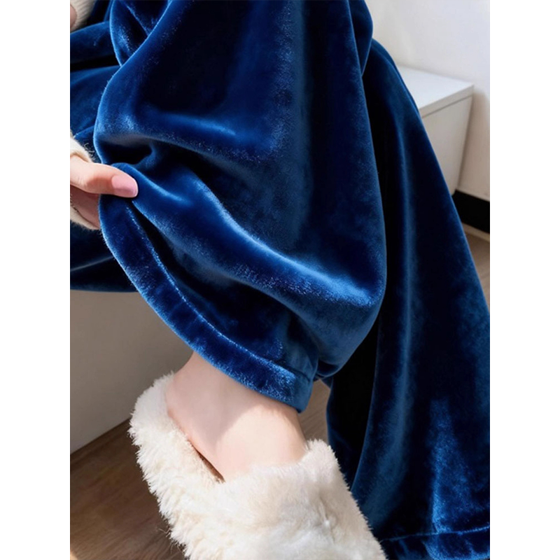 大码深蓝色丝绒阔腿裤2025新款女冬季宽松bf慵懒风加厚直筒长裤子,淘宝优惠券,粉丝福利购,淘宝优惠卷