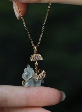 X33法式轻奢闪钻冰透独角兽项链女森系百搭吊坠时尚气质颈链