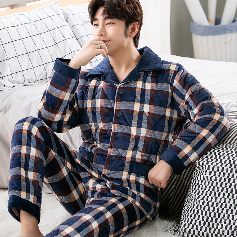 冬季珊瑚绒男士加绒秋冬款夹棉睡衣 芬雪漫香睡衣/家居服套装