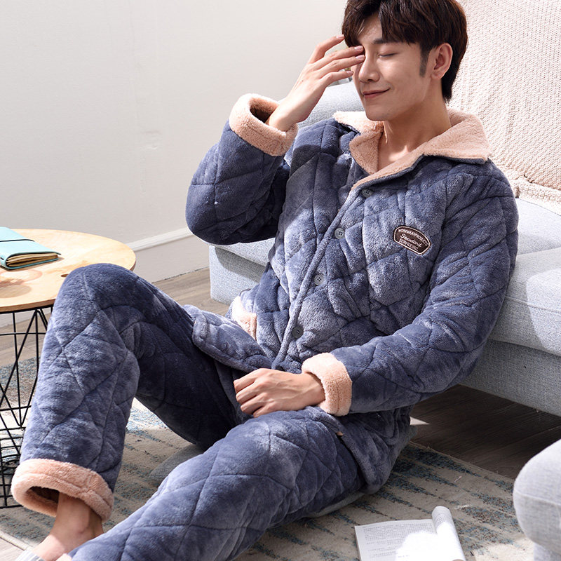 冬季珊瑚绒男士加绒秋冬款夹棉睡衣 芬雪漫香睡衣/家居服套装