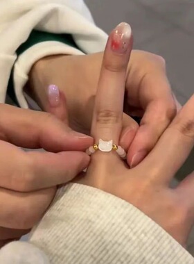 猫咪戒指可爱ins小众情侣对戒