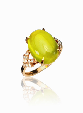 金色葡萄石戒指18K玫瑰金附证书