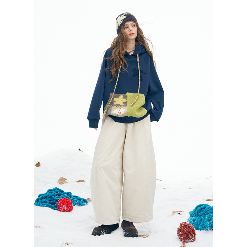 妖精的口袋刺绣拼接连帽加绒卫衣女款