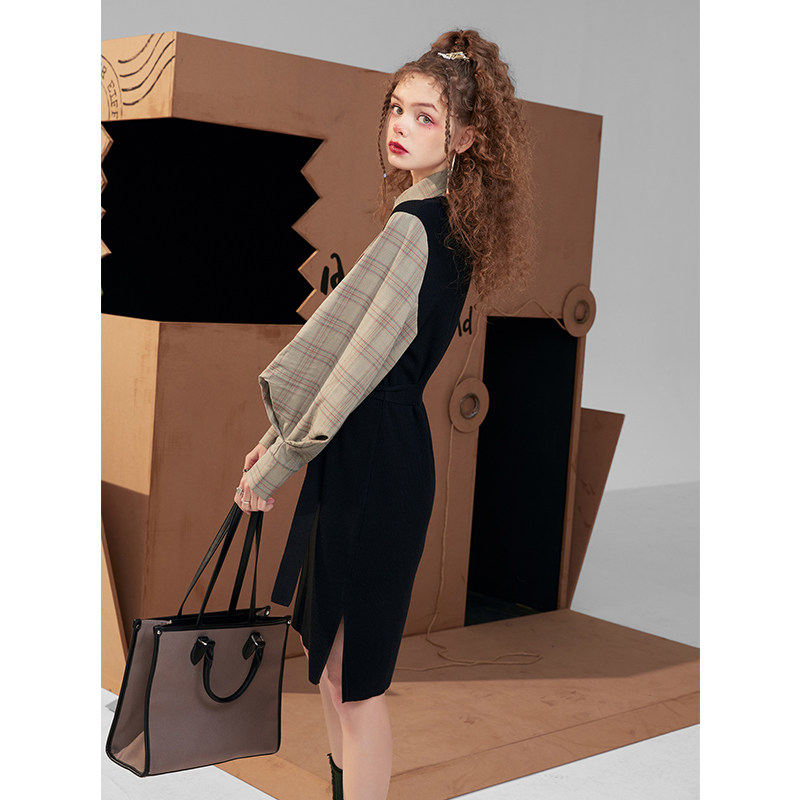 【新款】妖精的口袋学院风拼接女衬衫 妖精的口袋连衣裙