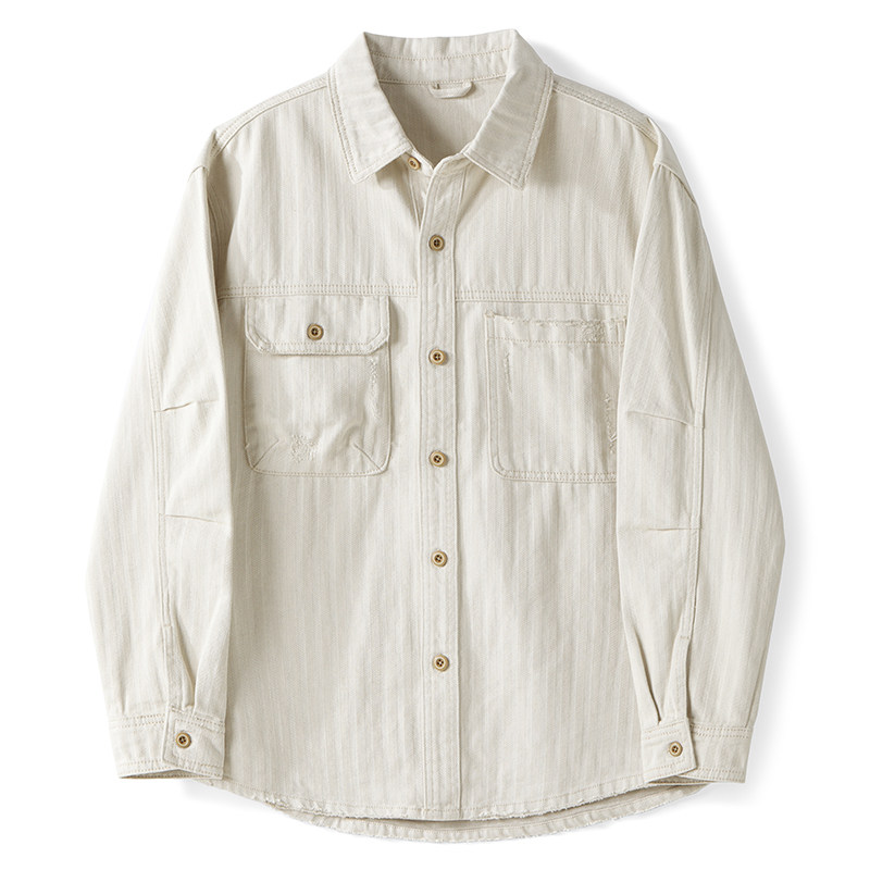 LUUD 早春100%纯棉双口袋衬衣外套男士水洗白牛暗纹肌理牛仔衬衫,淘宝优惠券,粉丝福利购,淘宝优惠卷